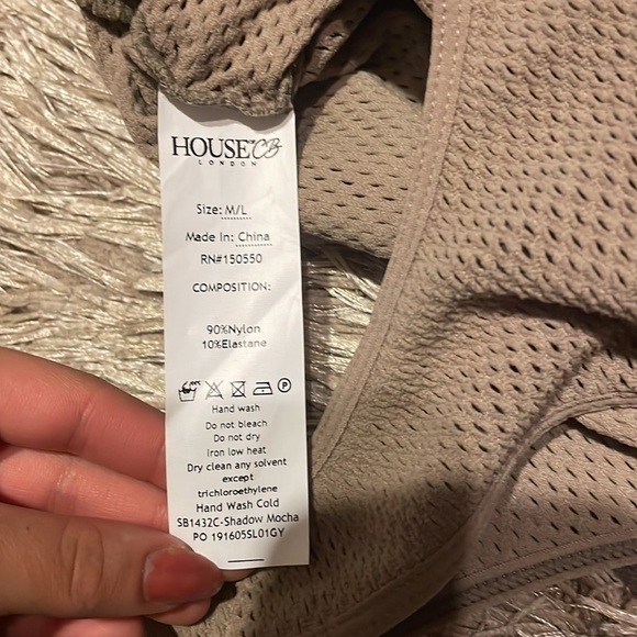 Nwt House London Dark Tan Fishnet Long‎ Sleeve Bodysuit size M/L - Picture 9 of 11